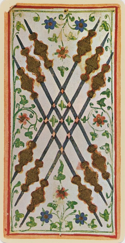 I Sei di Bastoni, facsimile di una carta dei tarocchi dal mazzo 